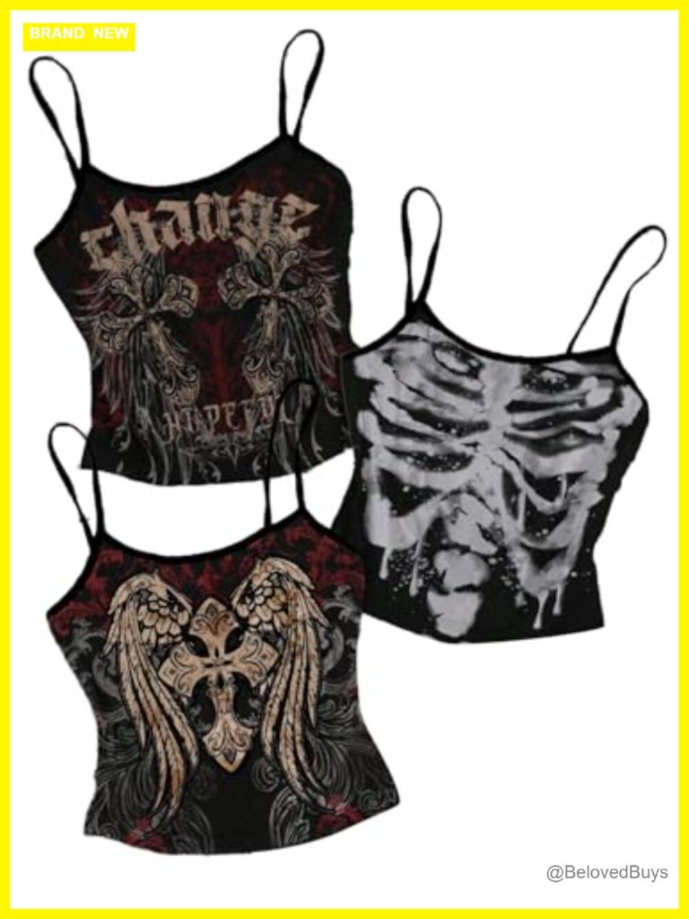 MakeMeChic Women's Goth Punk Crop Cami 3 Pack Grunge Graphic Sleeveless Top